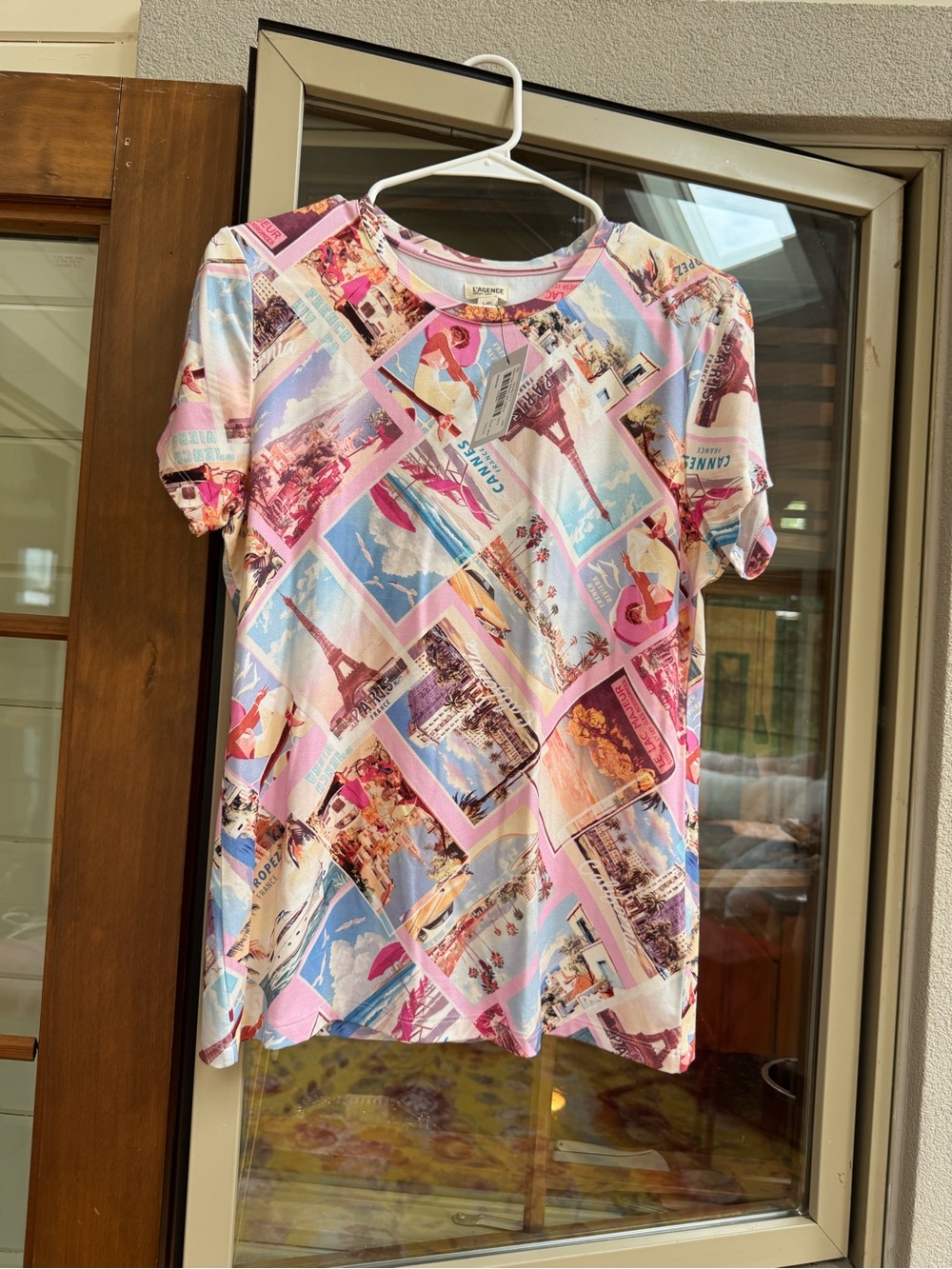 L'AGENCE Pink Multi Travel-Postcard Short Sleeve Tee